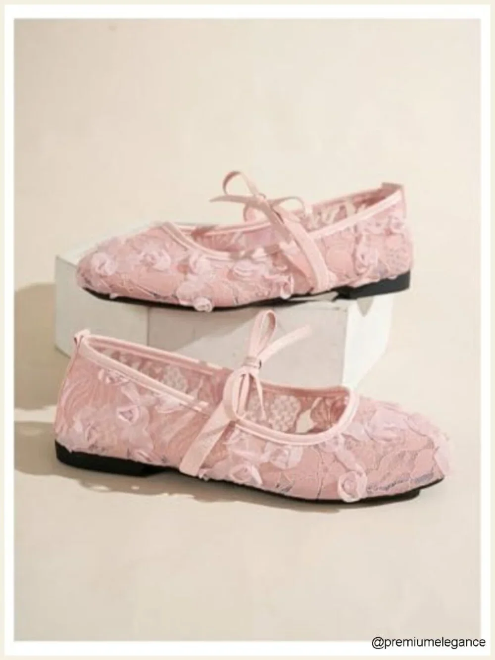 Women's Floral Lace Mesh Ballet Flats Comfortable Dressy Square Closed Toe Bow